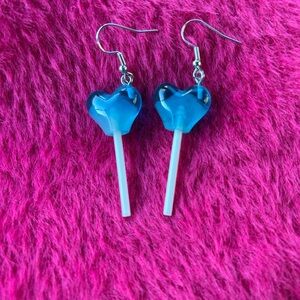 Charming Blue Heart Lollipop Earrings
